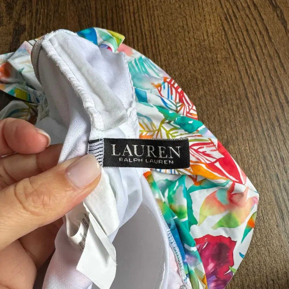 Ralph Lauren LRL Womens Off Shoulder Ruffled One Piece Swim Suit Floral Size 10